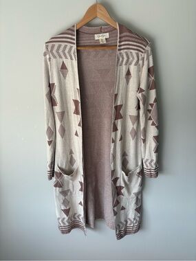 Jessica Simpson Taupe Cream Aztec Geometric Duster Cardigan Small